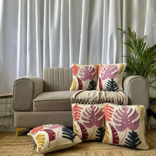 colour splash leaves premium tufted cushion covers